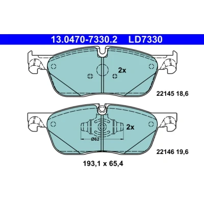 Bilde av ATE 13.0470 7330.2 Bremseklosser klargjort for slitasjeindikator, ekskl. slitasjevarselkontakt LAND ROVER: Range Rover Evoque, Discovery Sport