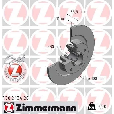 Bilde av ZIMMERMANN Bremseskive RENAULT: LAGUNA 3 Grandtour 300mm 11mm 5/5 5 hull 114mm fullt ut belagt 470.2434.20 402020003R,402022291R,432000015R,432027112R