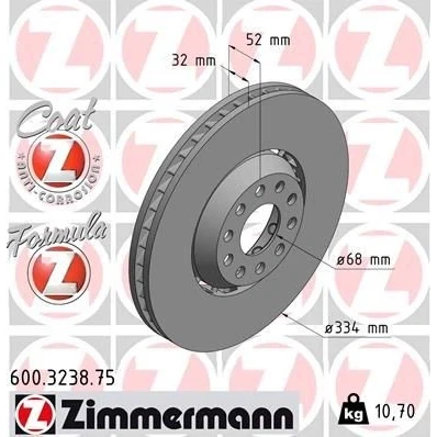 Bilde av ZIMMERMANN FORMULA Z COAT 600.3238.75 Bremseskiver 334 32 10/5 5 112 ventilert, todelt bremseskive belagt legert / høykull