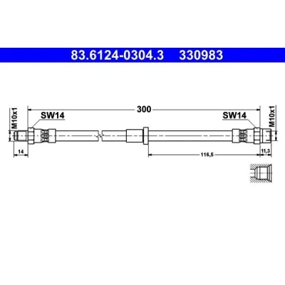 Bilde av ATE 83.6124 0304.3 Bremseslange 300 M10x1 VOLVO: V70 2, S60 I