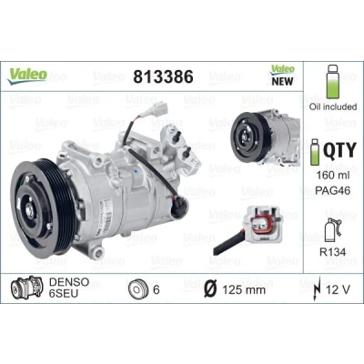 Bilde av VALEO 813386 Kompressor 6SEU 12 PAG 46 R 134a med kompressorlje NEW ORIGINAL PART RENAULT: MEGANE 3 Grandtour, Coupe