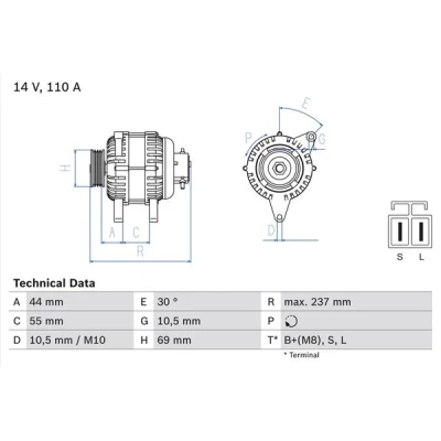 Bilde av BOSCH 0 986 080 640 Dynamo 14V 110A KIA: SORENTO 1, HYUNDAI: H 1 Van