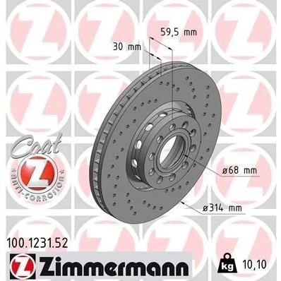Bilde av ZIMMERMANN SPORT COAT Z 100.1231.52 Bremseskiver 314 30 10/5 5 112 utvendig ventilert, hullet belagt høy karbon AUDI: 100 C4 Avant, A6 A8 D2