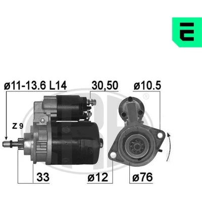 Bilde av ERA 220092A Starter 12 0,7 9 VOLKSWAGEN: Beetle, Kaefer Cabrio, TRANSPORTER 2 Bus, PORSCHE: 914 Targa
