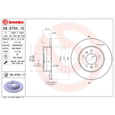 Bilde av BREMBO COATED DISC LINE 08.6704.11 Bremseskiver 265 10,5 5 fullt ut belagt med skruer RENAULT: ESPACE 3