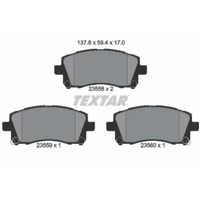 Bilde av TEXTAR 2355802 Bremseklosser med akustisk slitasjevarsel SUBARU: Outback III, Impreza II Sedan, Forester I, MITSUBISHI: Grandis