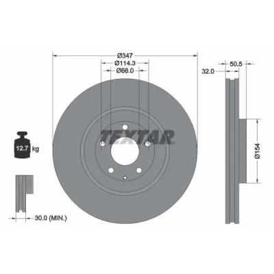 Bilde av TEXTAR 92348903 Bremseskiver 347 32 05/06 114,3 innvendig ventilert belagt uten hjullager, hjulfestebolt, hjulnav