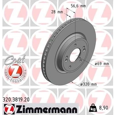 Bilde av ZIMMERMANN 320.3819.20 Bremseskiver 320 28 7/5 5 114 innvendig ventilert belagt