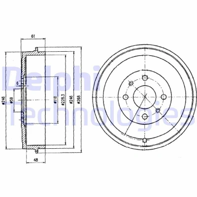 Bilde av DELPHI BF379 Bremsetrommel uten ABS sensorring, hjullager 268 FIAT: Doblo I Cargo