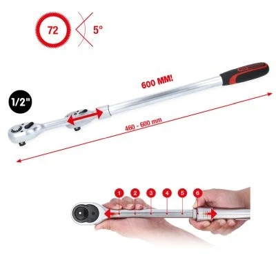 Bilde av KS TOOLS 914.1205 Reversibel skralle 72 12,5 (1/2&quot;)mm (tommer) Krom vanadium stål