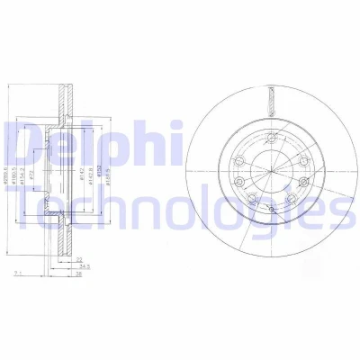 Bilde av DELPHI BG4141 Bremseskiver 290 22 5 ventilert oljet ubehandlet uten hjullager, ABS sensorring