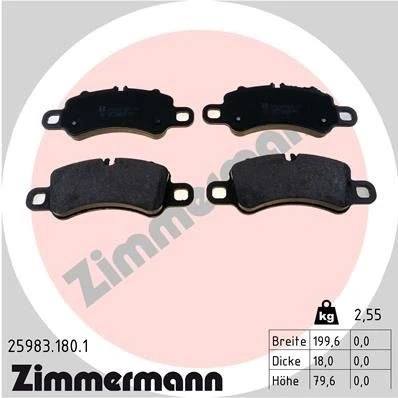 Bilde av ZIMMERMANN 25983.180.1 Bremseklosser klargjort for slitasjeindikator Bildet viser leveranseinnholdet PORSCHE: 911 Coupé, Cabrio, 718 Cayman Coupé