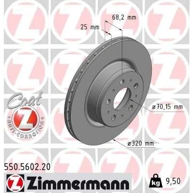 Bilde av ZIMMERMANN 550.5602.20 Bremseskiver 320 25 10/5 5 114 innvendig ventilert belagt høy karbon TESLA: Model 3