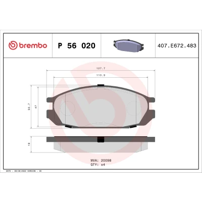 Bilde av BREMBO P 56 020 Bremseklosser ekskl. slitasjevarselkontakt uten tilbehør NISSAN: Patrol GR 4 SUV