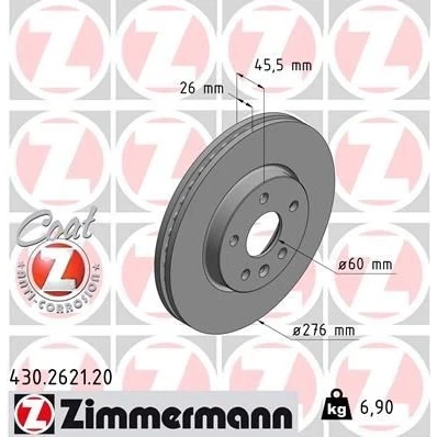 Bilde av ZIMMERMANN COAT Z 430.2621.20 Bremseskiver 276 26 6/5 5 105 innvendig ventilert belagt høy karbon OPEL: Astra J Sports Tourer, Hatchback