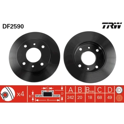 Bilde av TRW DF2590 Bremseskiver 242 20 4 114,3 ventilert spraylakkert NISSAN: Primera Sedan