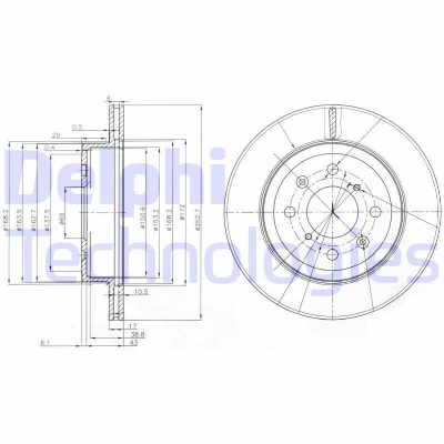 Bilde av DELPHI BG3884 Bremseskiver 253 17 4 ventilert oljet ubehandlet uten hjullager, ABS sensorring SUZUKI: IGNIS 2, SUBARU: JUSTY 3