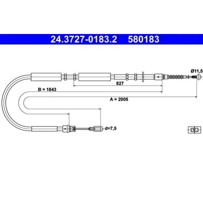Bilde av ATE 24.3727 0183.2 Bremsekabel 2005 AUDI: A4 B7 Avant, B6 Sedan, Avant
