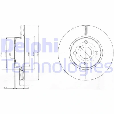 Bilde av DELPHI BG4116C Bremseskiver 258 22 4 ventilert belagt ubehandlet uten hjullager, ABS sensorring TOYOTA: Yaris III Hatchback, II Hatchback