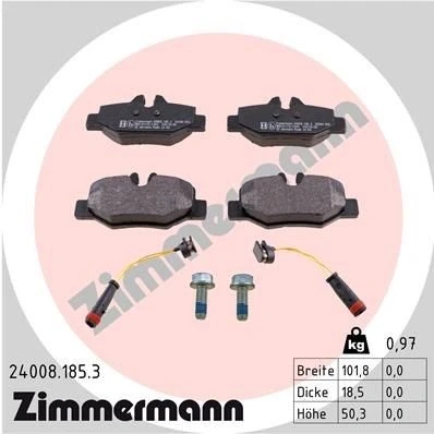 Bilde av ZIMMERMANN 24008.185.3 Bremseklosser inkl. slitasjevarselkontakt med skruer Bildet viser leveranseinnholdet MERCEDES BENZ: Vito Minibuss, Mixto