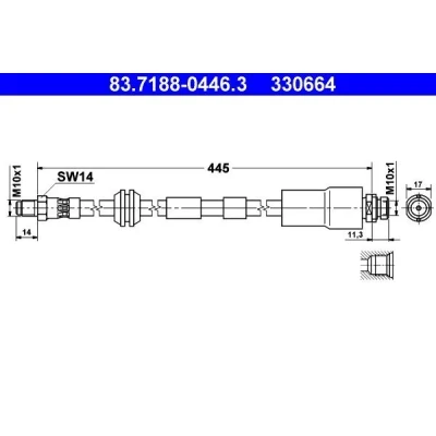 Bilde av ATE 83.7188 0446.3 Bremseslange 470 M10x1 JAGUAR: X Type Sedan, FORD: MONDEO 3 Kombi, Stufenheck