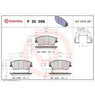 Bilde av BREMBO P 30 096 Bremseklosser med akustisk slitasjevarsel tilbehør HYUNDAI: Tucson, KIA: Sportage IV