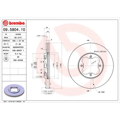 Bilde av BREMBO 09.5804.10 Bremseskiver 282 23 4 innvendig ventilert HONDA: ACCORD