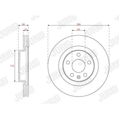 Bilde av JURID 563679JC Bremseskiver 296 25 5 1 108 ventilert belagt uten skruer MERCEDES BENZ: S Klasse Sedan, VOLVO: XC40