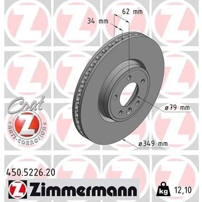 Bilde av ZIMMERMANN 450.5226.20 Bremseskiver 349 34 6/5 5 120 innvendig ventilert belagt høy karbon LAND ROVER: Range Rover Sport, 4, Discovery