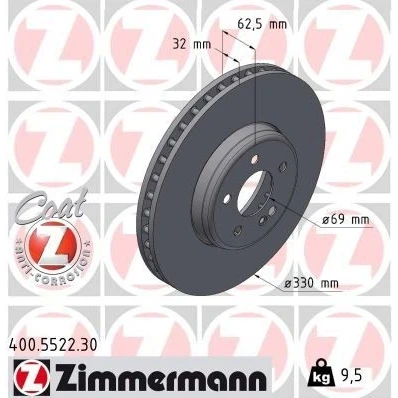 Bilde av ZIMMERMANN 400.5522.30 Bremseskiver 330 32 6/5 5 112 innvendig ventilert, todelt bremseskive belagt høy karbon MERCEDES BENZ: E Klasse Sedan