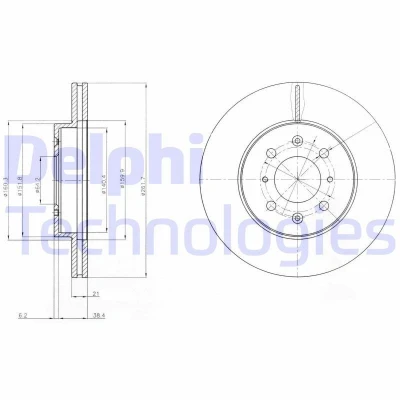Bilde av DELPHI BG2759 Bremseskiver 262 21 4 ventilert oljet ubehandlet uten hjullager, ABS sensorring HONDA: CIVIC 7 Hatchback, 6 Coupe, Jazz 3