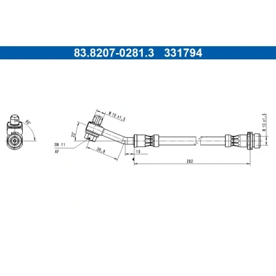 Bilde av ATE 83.8207 0281.3 Bremseslange 282mm M10x1,5mm FORD USA: Mustang Mach E EV GT 4x4, EV, 4x4 2020