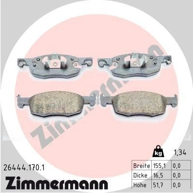 Bilde av ZIMMERMANN 26444.170.1 Bremseklosser med akustisk slitasjevarsel Bildet viser leveranseinnholdet TOYOTA: Yaris IV