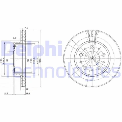 Bilde av DELPHI BG2425 Bremseskiver 262 22 5 ventilert oljet ubehandlet uten hjullager, ABS sensorring VOLVO: 940 II Stasjonsvogn, 740 Sedan, Sedan