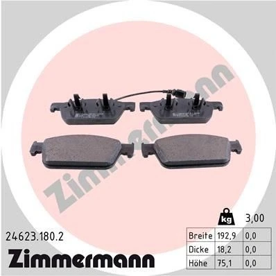 Bilde av ZIMMERMANN Bremseklosser inkl. slitasjevarselkontakt Bildet viser leveranseinnholdet 24623.180.2 VOLKSWAGEN: Transporter 5, Multivan 5 (7HM