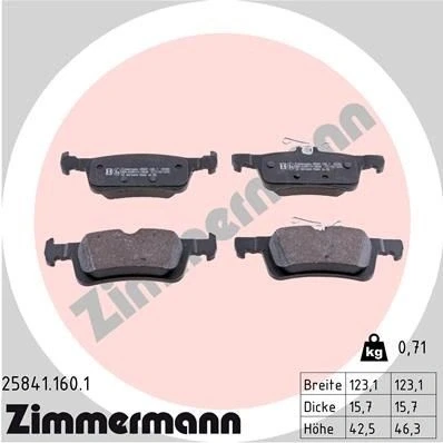 Bilde av ZIMMERMANN 25841.160.1 Bremseklosser Bildet viser leveranseinnholdet PEUGEOT: 308 SW 2, II Hatchback