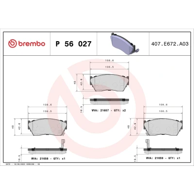 Bilde av BREMBO P 56 027 Bremseklosser med akustisk slitasjevarsel uten tilbehør NISSAN: SUNNY 3, 3 Liftback