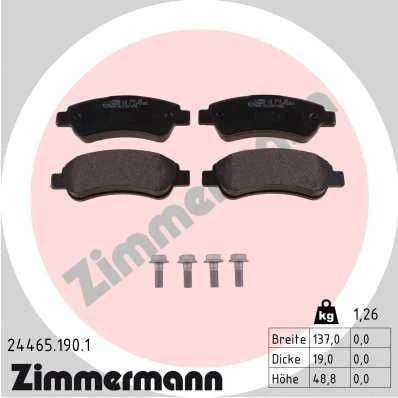 Bilde av ZIMMERMANN 24465.190.1 Bremseklosser med skruer Bildet viser leveranseinnholdet FIAT: Ducato III Flatvogn lastebil / Chassis, Minibuss