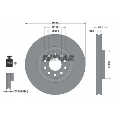 Bilde av TEXTAR PRO+ 92106705 Bremseskiver 320 30 05/10 112 utvendig ventilert belagt høy karbon uten hjulfestebolt, hjulnav AUDI: A4 B7 Avant
