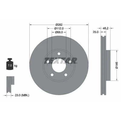 Bilde av TEXTAR PRO 92083603 Bremseskiver 282 25 05/05 112 innvendig ventilert belagt uten hjulfestebolt, hjulnav VOLKSWAGEN: Passat B5 Stasjonsvogn