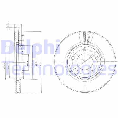 Bilde av DELPHI BG3383 Bremseskiver 282 24 5 ventilert oljet ubehandlet uten hjullager, ABS sensorring CHRYSLER: VOYAGER 4