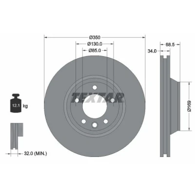 Bilde av TEXTAR PRO+ 92121705 Bremseskiver 350 34 05/06 130 innvendig ventilert belagt høy karbon uten hjulfestebolt, hjulnav PORSCHE: Cayenne, AUDI: Q7