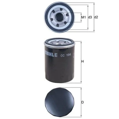 Bilde av MAHLE ORIGINAL OC 194 Oljefilter med to retursperreventil Påskruingsfilter NISSAN: Patrol GR 5 SUV, GT R, Maxima IV QX Sedan, FORD USA: PROBE 2