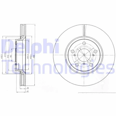 Bilde av DELPHI BG4236C Bremseskiver 295 26 5 ventilert belagt ubehandlet uten hjullager, ABS sensorring TOYOTA: Avensis III Stasjonsvogn