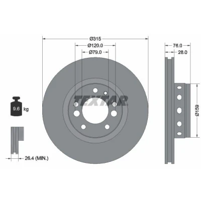 Bilde av TEXTAR Bremseskive BMW: 5 Sedan 28mm 05/08 120mm utvendig ventilert 92070900 2226385,34112226385,98200070901 Bremseskiver, Skivebremser
