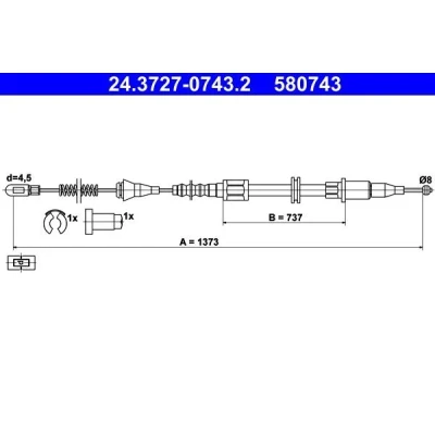Bilde av ATE 24.3727 0743.2 Bremsekabel 1373 med tilbehør OPEL: Corsa B Hatchback