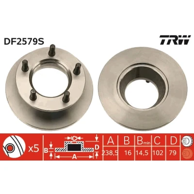 Bilde av TRW Bremseskive 16mm 5 140mm fullt ut spraylakkert DF2579S 6314200372,6314200772,A6314200372,A6314200772 Bremseskiver, Skivebremser