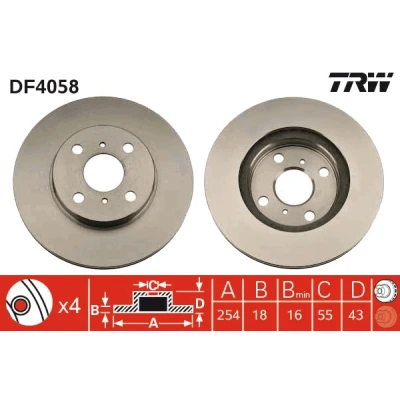 Bilde av TRW DF4058 Bremseskiver 254 18 4 100 ventilert spraylakkert