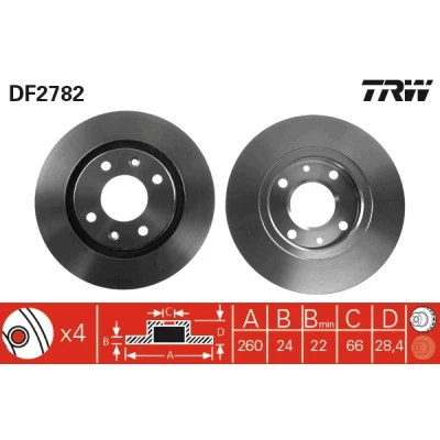 Bilde av TRW DF2782 Bremseskiver 260 24 4 108 ventilert spraylakkert PEUGEOT: 406 Sedan, Stasjonsvogn