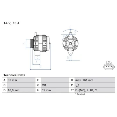 Bilde av BOSCH 0 986 082 900 Dynamo 14V 75A SUZUKI: SWIFT 3, Liana Hatchback, Ignis I